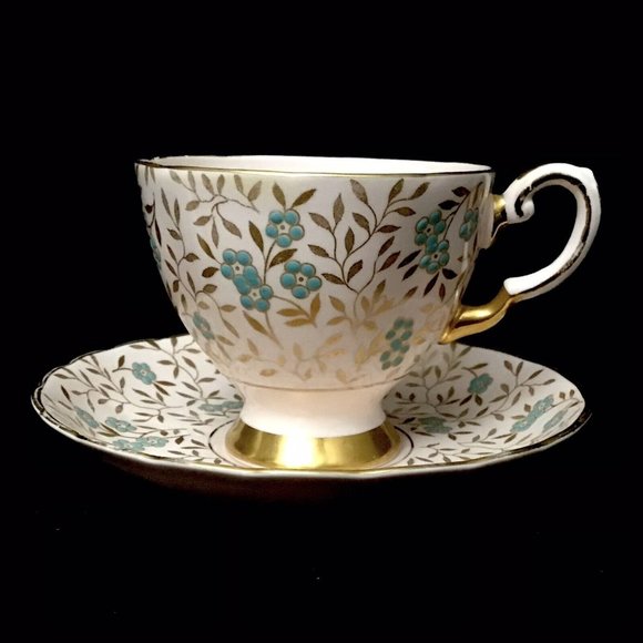 Vintage Tuscan Tea Cup and Saucer Fine English Bone China Pink Gold Turquoise - Picture 3 of 8